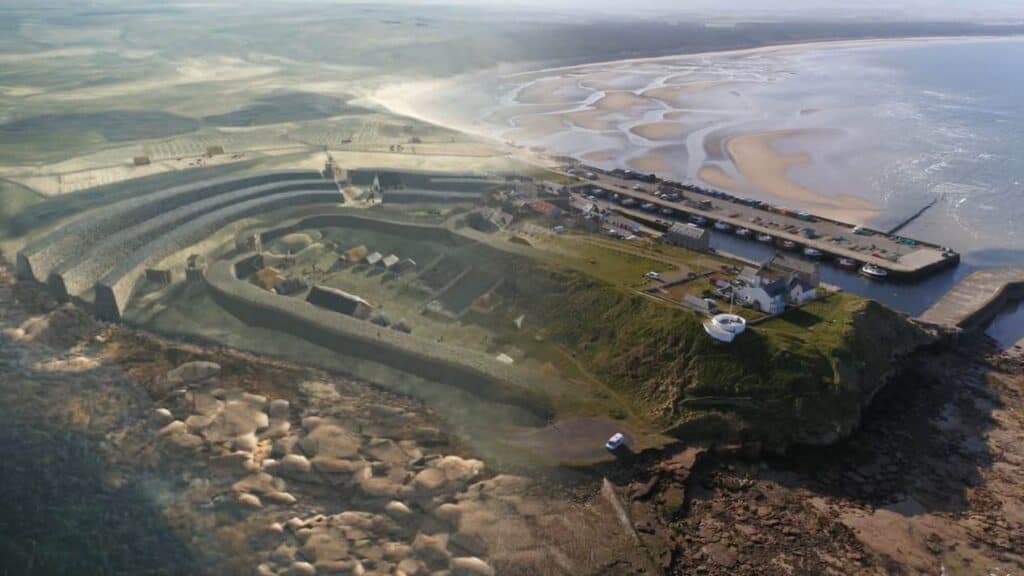 Burghead with the reconstructed Pictish Fort